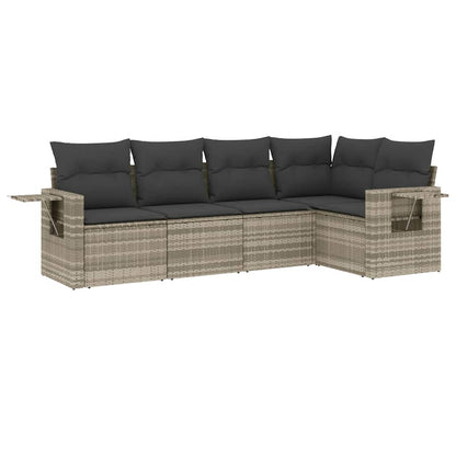 Set Divano da Giardino 5pz con Cuscini Grigio Chiaro Polyrattan | homemem39