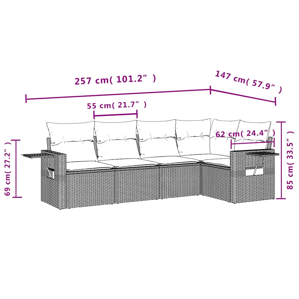 Set Divano da Giardino 5pz con Cuscini Grigio Chiaro Polyrattan | homemem39