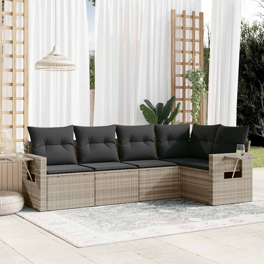 Set Divano da Giardino 5pz con Cuscini Grigio Chiaro Polyrattan - homemem39