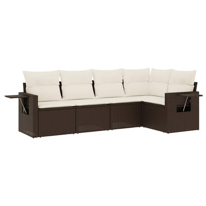 Set Divano da Giardino 5 pz con Cuscini Marrone in Polyrattan | homemem39