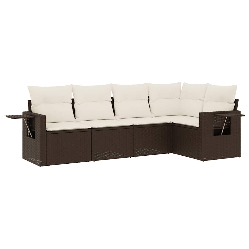 Set Divano da Giardino 5 pz con Cuscini Marrone in Polyrattan - homemem39