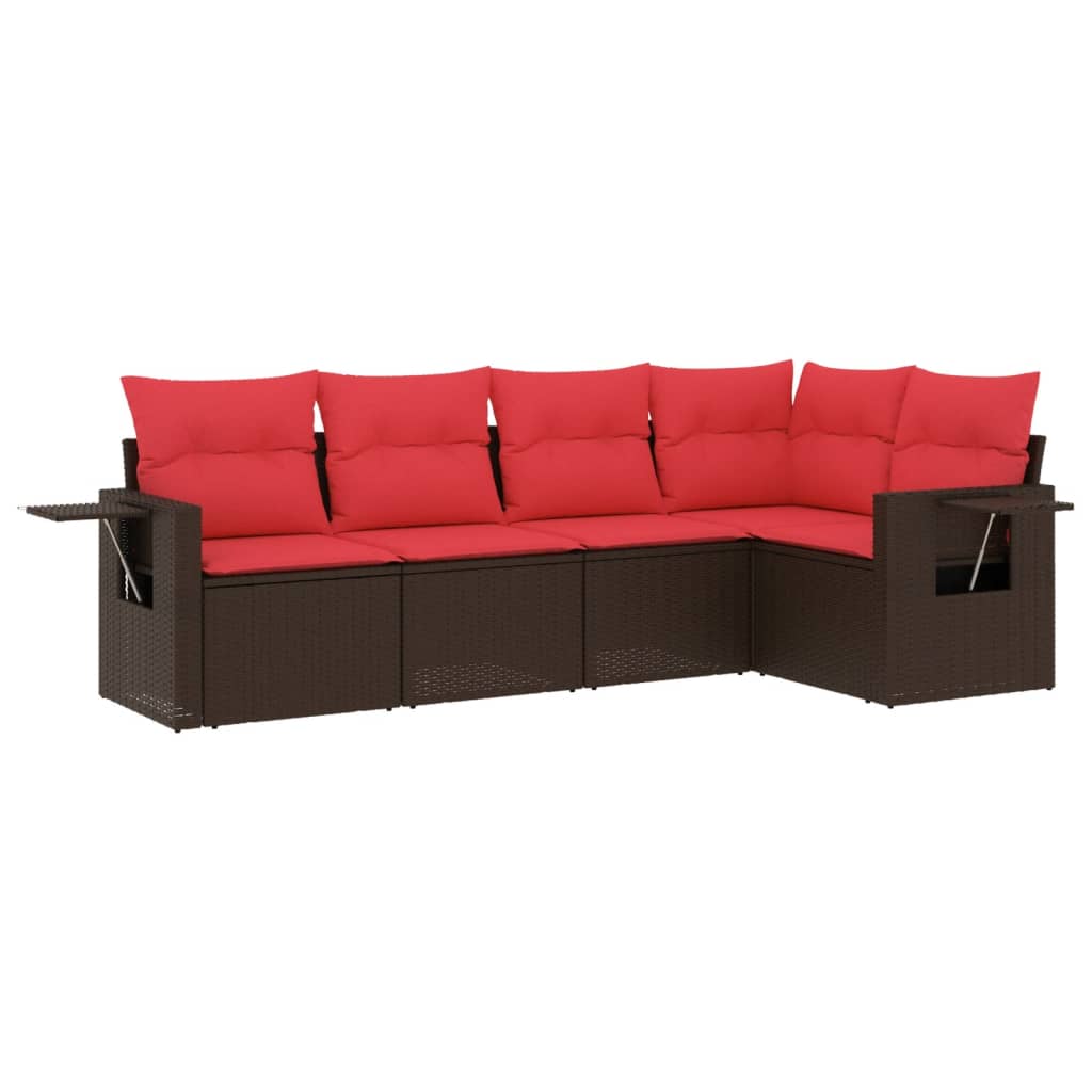 Set Divani da Giardino 5 pz con Cuscini Marrone in Polyrattan | homemem39