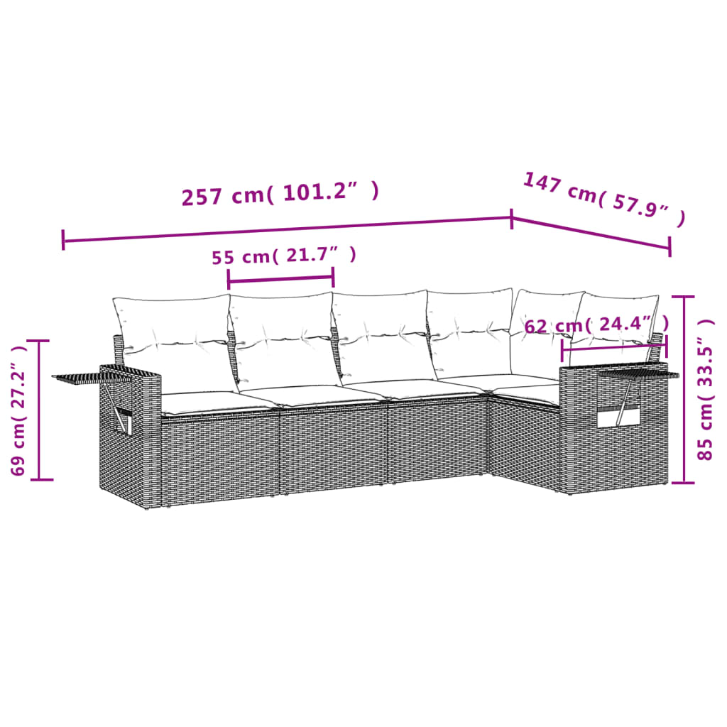 Set Divani da Giardino 5 pz con Cuscini Marrone in Polyrattan | homemem39