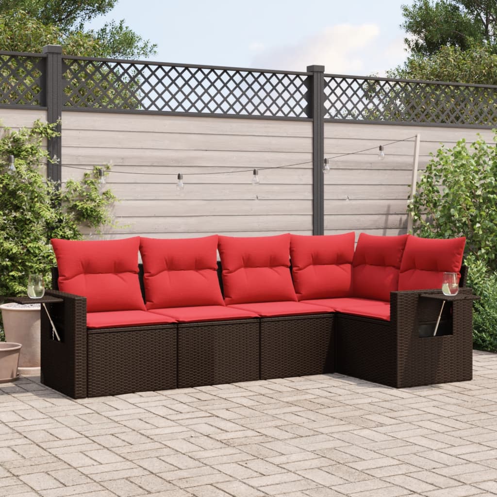 Set Divani da Giardino 5 pz con Cuscini Marrone in Polyrattan | homemem39
