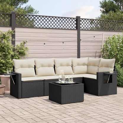 Set Divano da Giardino 6 pz con Cuscini Nero in Polyrattan | homemem39