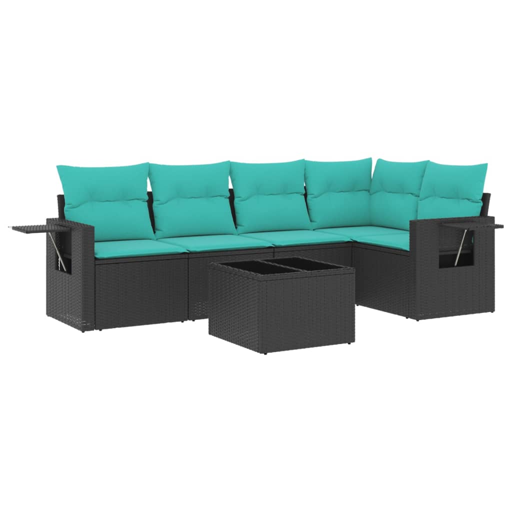 Set Divani da Giardino 6 pz con Cuscini Nero in Polyrattan | homemem39