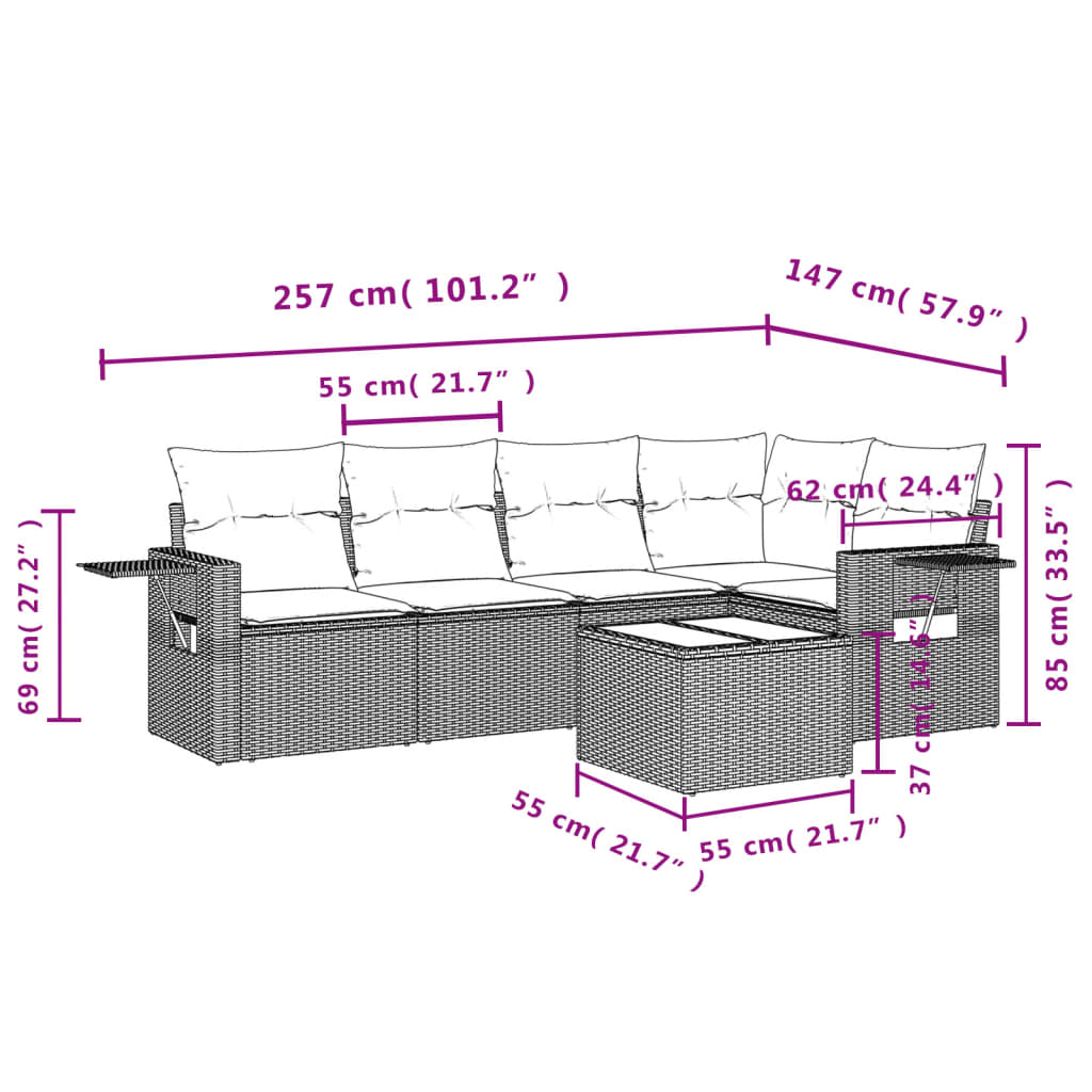 Set Divani da Giardino 6 pz con Cuscini Nero in Polyrattan | homemem39