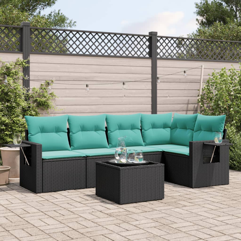 Set Divani da Giardino 6 pz con Cuscini Nero in Polyrattan | homemem39