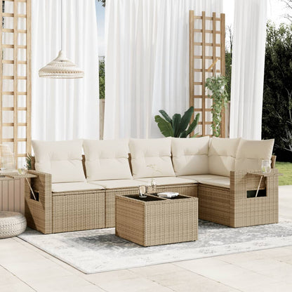 Set Divano da Giardino 6 pz con Cuscini Beige in Polyrattan - homemem39