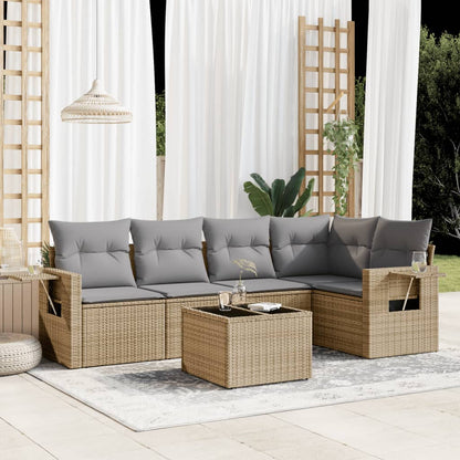 Set Divano da Giardino 6 pz con Cuscini Beige in Polyrattan | homemem39