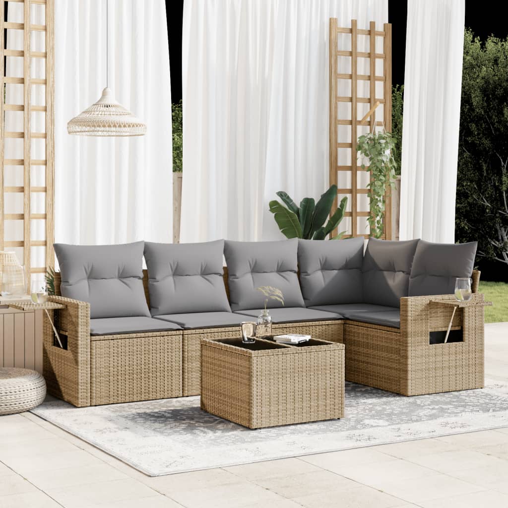 Set Divano da Giardino 6 pz con Cuscini Beige in Polyrattan - homemem39