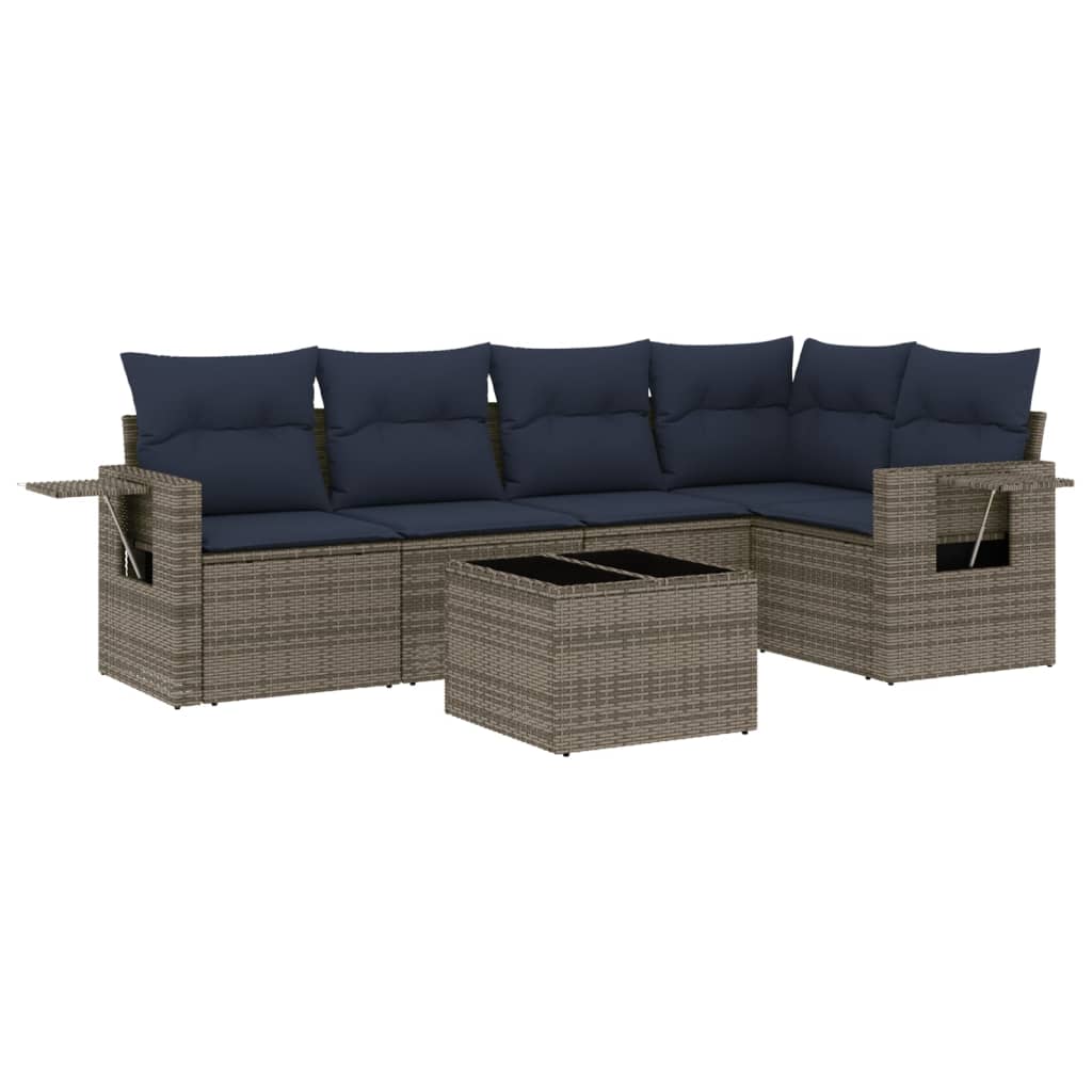 Set Divani da Giardino 6 pz con Cuscini Grigio in Polyrattan