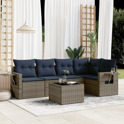 Set Divani da Giardino 6 pz con Cuscini Grigio in Polyrattan