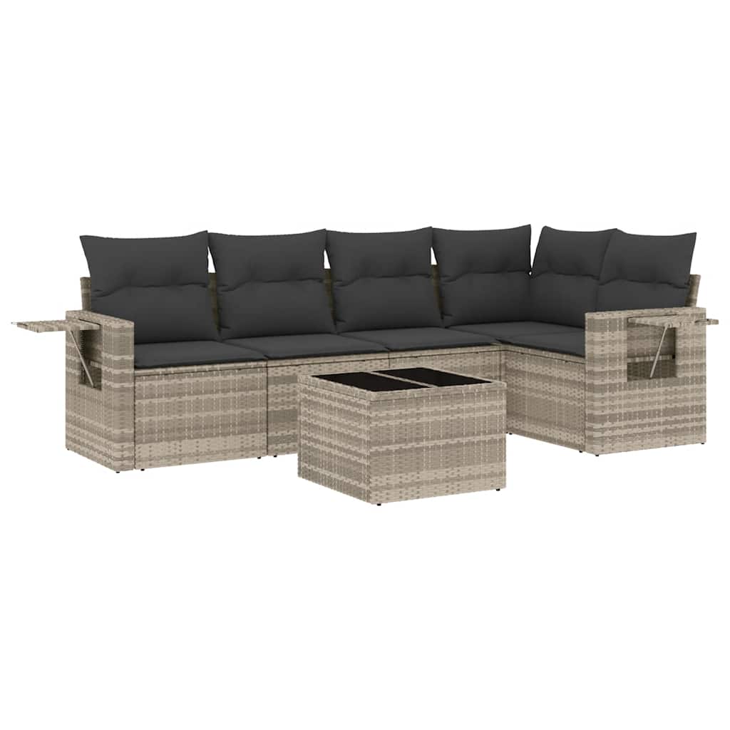 Set Divano da Giardino 6pz con Cuscini Grigio Chiaro Polyrattan - homemem39