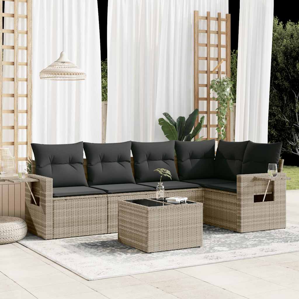 Set Divano da Giardino 6pz con Cuscini Grigio Chiaro Polyrattan - homemem39