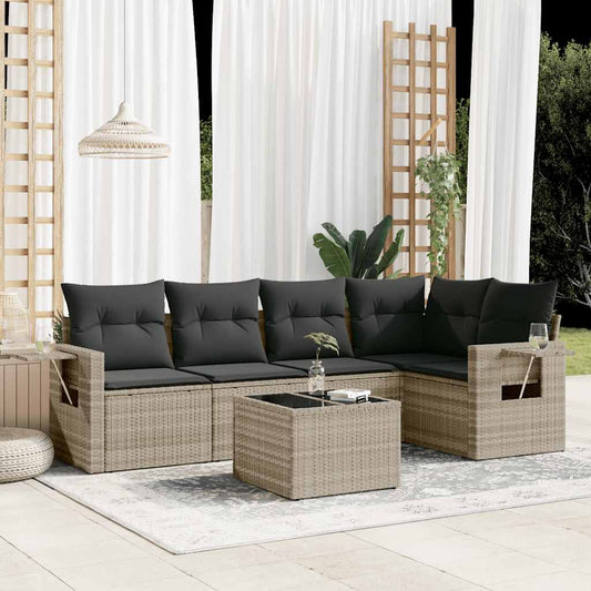 Set Divano da Giardino 6pz con Cuscini Grigio Chiaro Polyrattan - homemem39