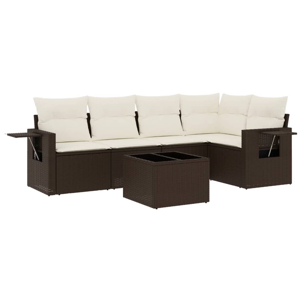 Set Divano da Giardino 6 pz con Cuscini Marrone in Polyrattan | homemem39