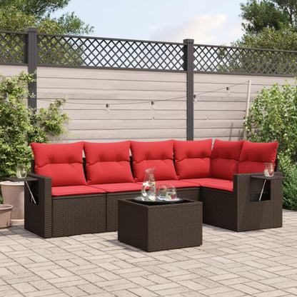 Set Divani da Giardino 6 pz con Cuscini Marrone in Polyrattan
