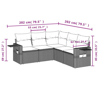 Set Divani da Giardino 5 pz con Cuscini in Polyrattan Nero | homemem39
