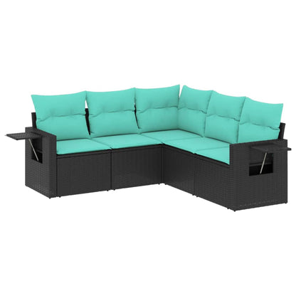 Set Divani da Giardino 5 pz con Cuscini Nero in Polyrattan