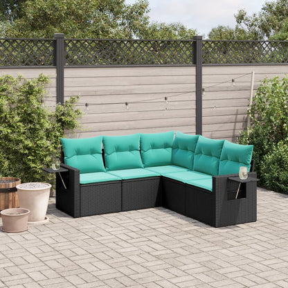Set Divani da Giardino 5 pz con Cuscini Nero in Polyrattan