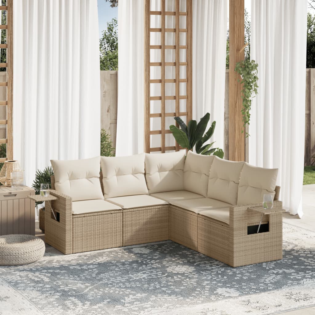 Set Divano da Giardino 5 pz con Cuscini Beige in Polyrattan - homemem39