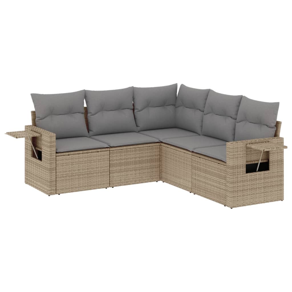 Set Divano da Giardino 5 pz con Cuscini Beige in Polyrattan - homemem39