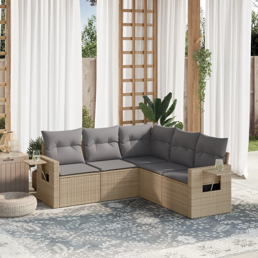 Set Divano da Giardino 5 pz con Cuscini Beige in Polyrattan - homemem39
