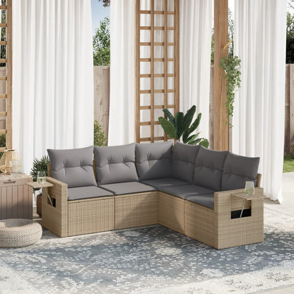 Set Divano da Giardino 5 pz con Cuscini Beige in Polyrattan - homemem39