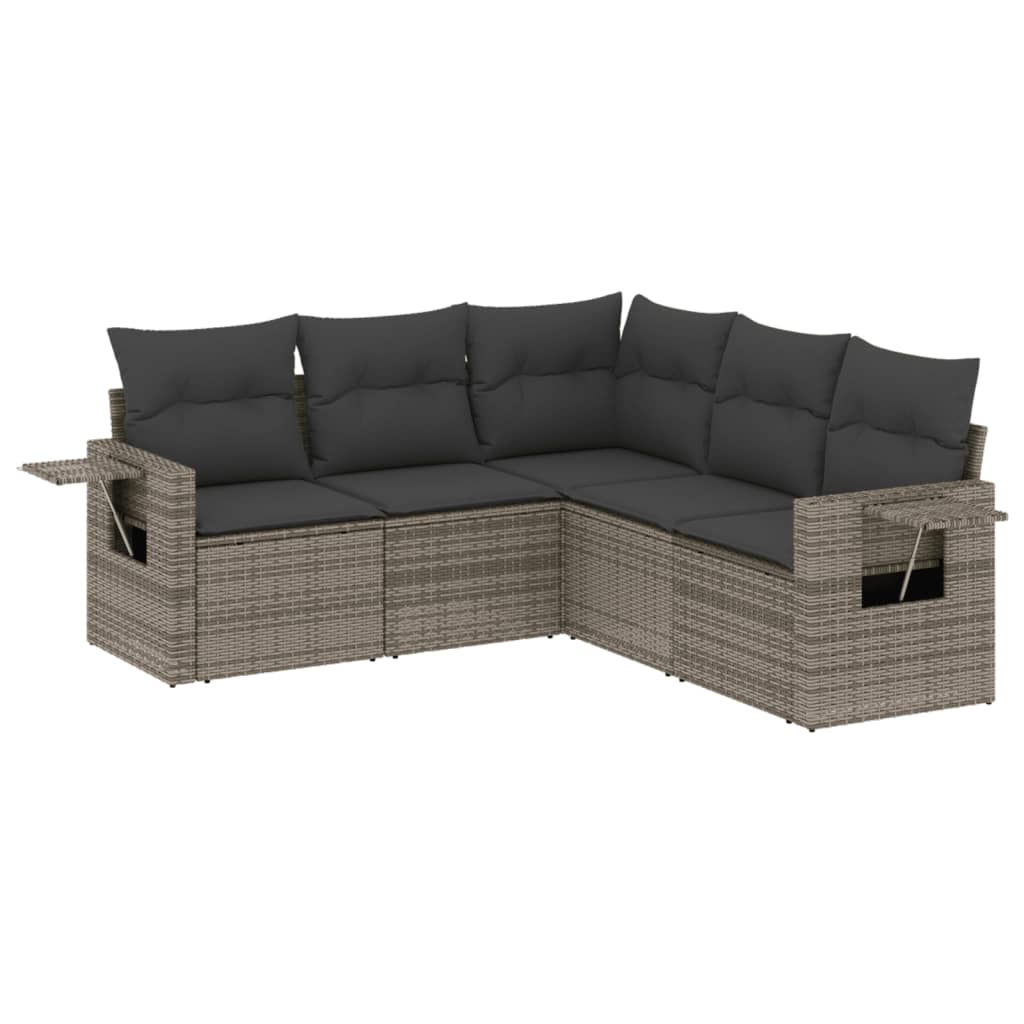 Set Divano da Giardino 5 pz con Cuscini Grigio in Polyrattan - homemem39
