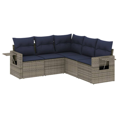 Set Divani da Giardino 5 pz con Cuscini Grigio in Polyrattan | homemem39