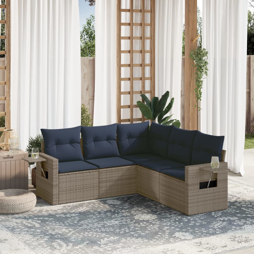 Set Divani da Giardino 5 pz con Cuscini Grigio in Polyrattan | homemem39
