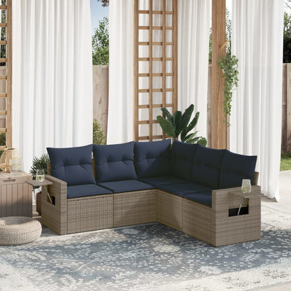 Set Divani da Giardino 5 pz con Cuscini Grigio in Polyrattan | homemem39