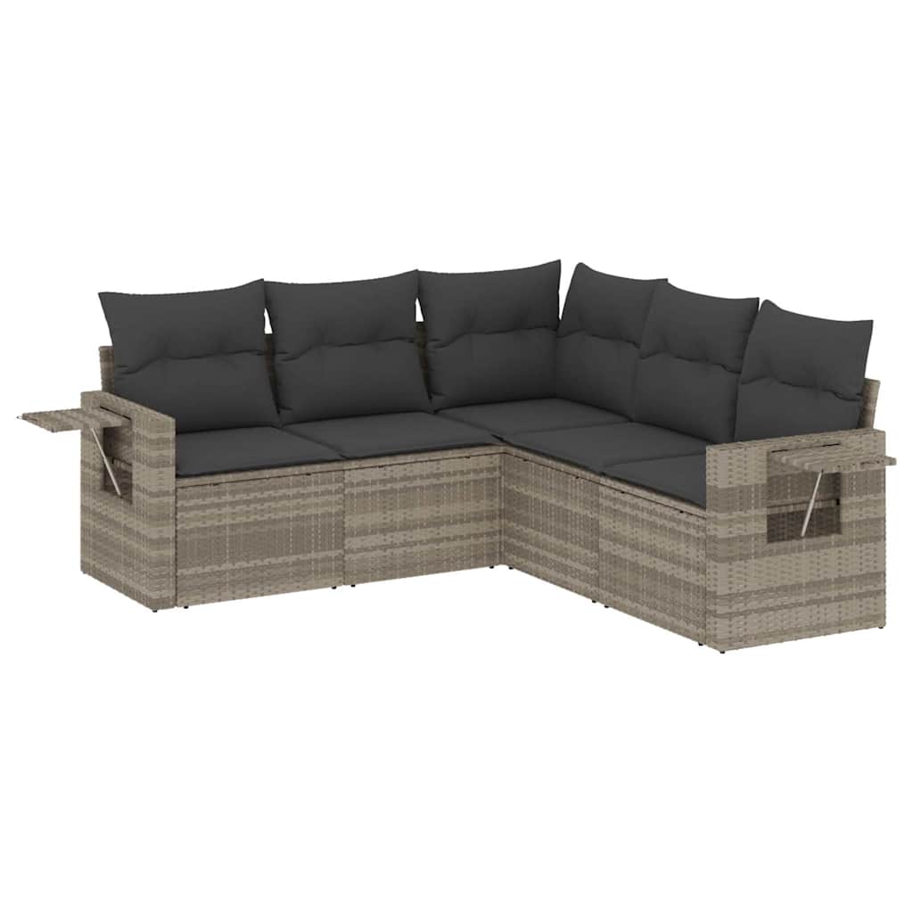Set Divano da Giardino 5pz con Cuscini Grigio Chiaro Polyrattan | homemem39