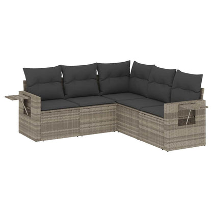 Set Divano da Giardino 5pz con Cuscini Grigio Chiaro Polyrattan | homemem39