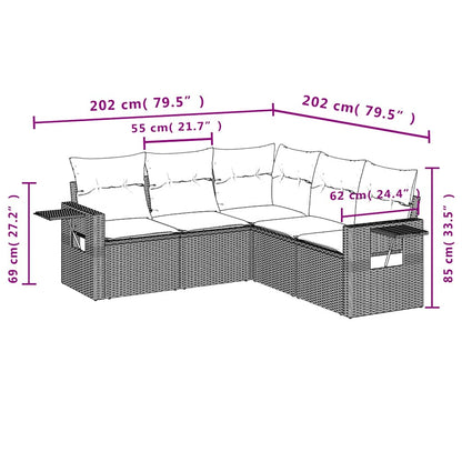 Set Divano da Giardino 5pz con Cuscini Grigio Chiaro Polyrattan | homemem39