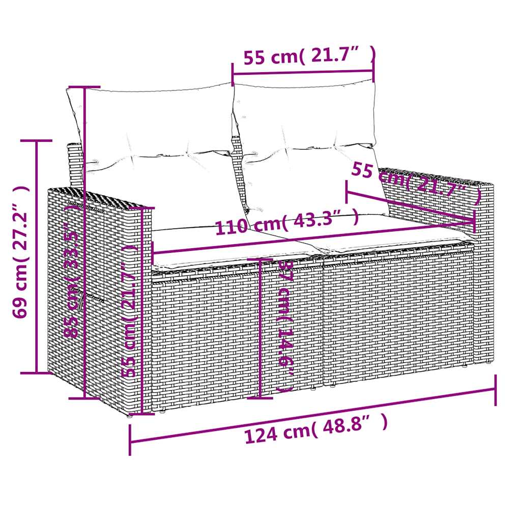 Set Divano da Giardino 5pz con Cuscini Grigio Chiaro Polyrattan | homemem39