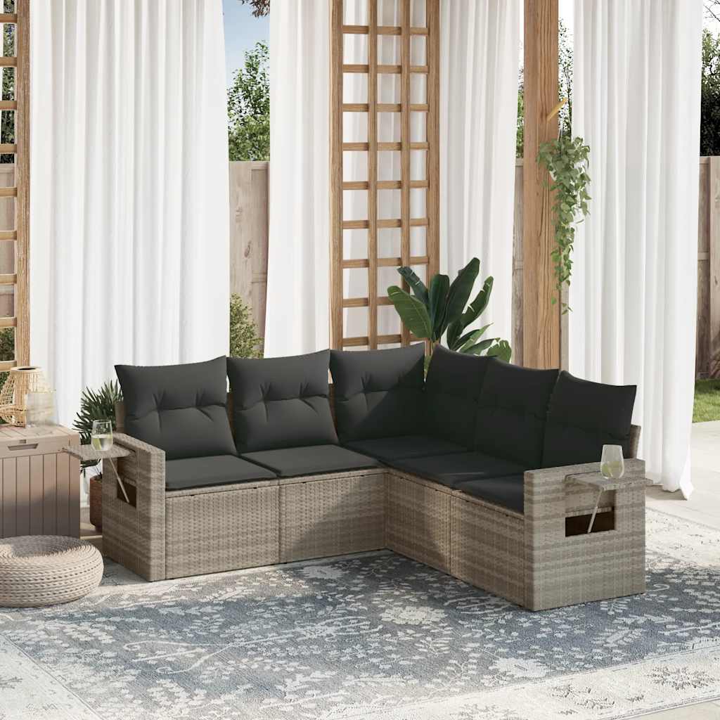Set Divano da Giardino 5pz con Cuscini Grigio Chiaro Polyrattan | homemem39