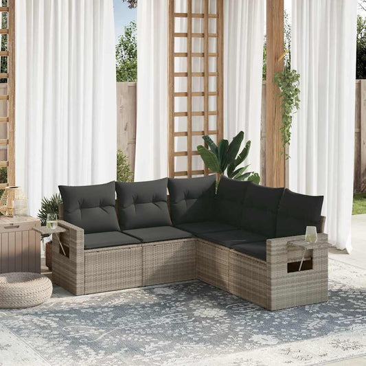Set Divano da Giardino 5pz con Cuscini Grigio Chiaro Polyrattan - homemem39