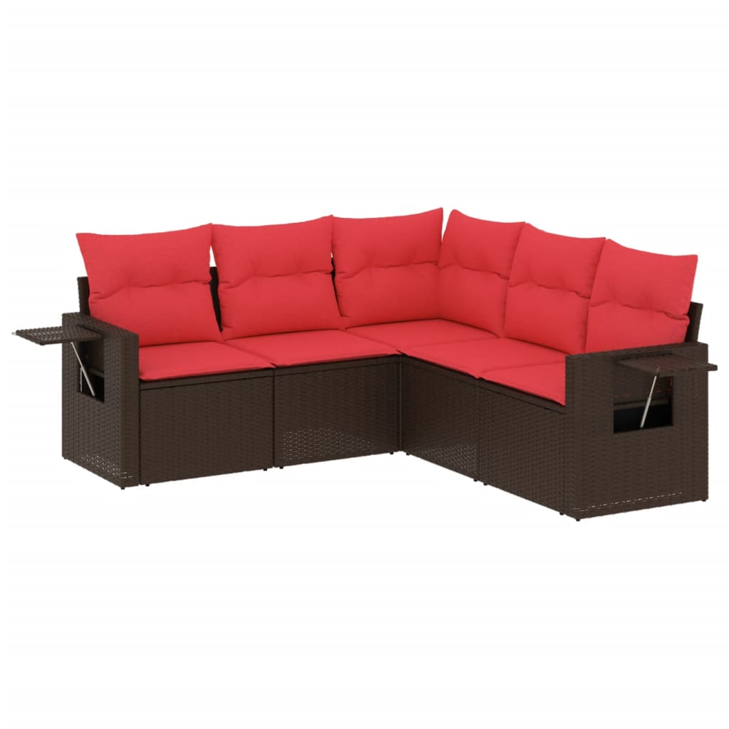 Set Divani da Giardino 5 pz con Cuscini Marrone in Polyrattan | homemem39