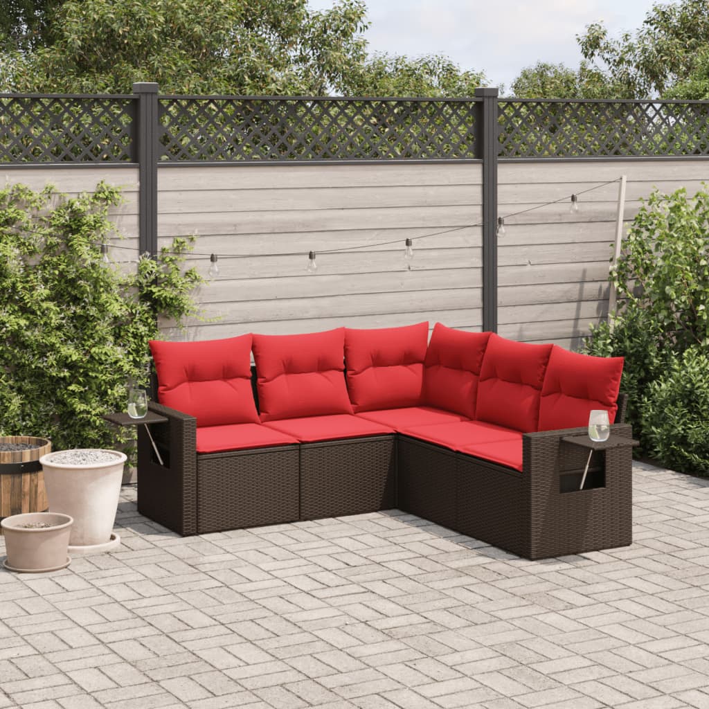 Set Divani da Giardino 5 pz con Cuscini Marrone in Polyrattan | homemem39