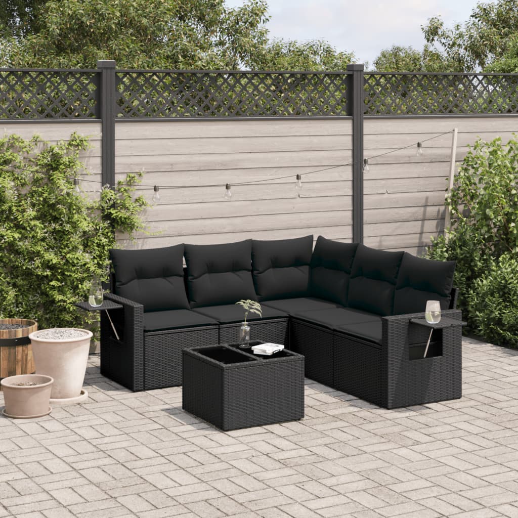 Set Divano da Giardino 6 pz con Cuscini Nero in Polyrattan - homemem39