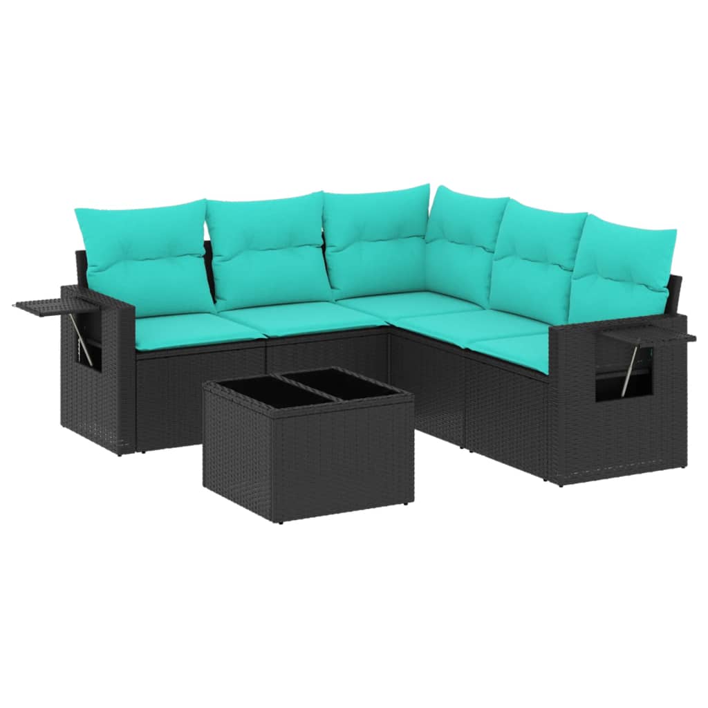 Set Divani da Giardino 6 pz con Cuscini Nero in Polyrattan | homemem39