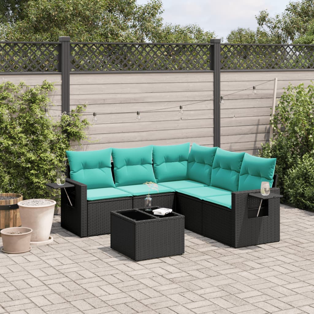 Set Divani da Giardino 6 pz con Cuscini Nero in Polyrattan | homemem39