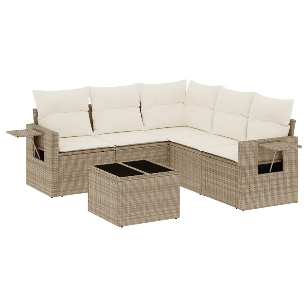 Set Divano da Giardino 6 pz con Cuscini Beige in Polyrattan - homemem39