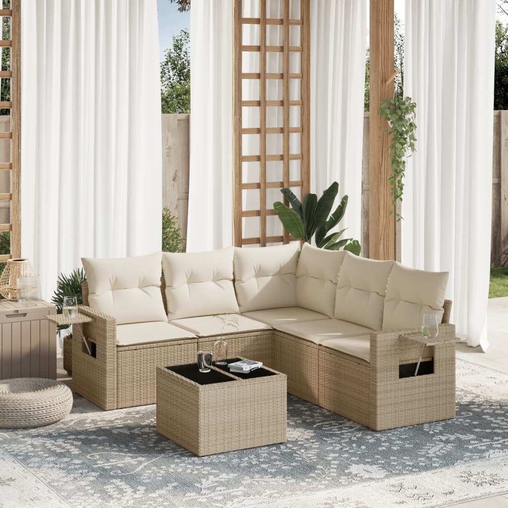Set Divano da Giardino 6 pz con Cuscini Beige in Polyrattan - homemem39