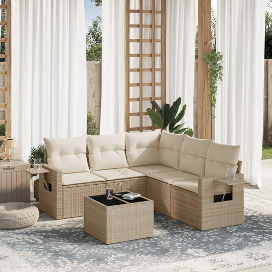 Set Divano da Giardino 6 pz con Cuscini Beige in Polyrattan - homemem39