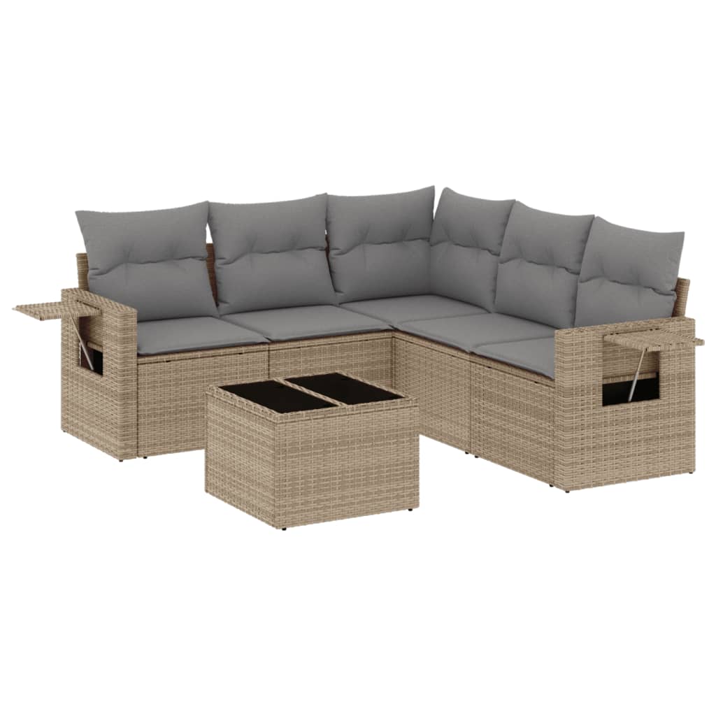 Set Divano da Giardino 6 pz con Cuscini Beige in Polyrattan - homemem39