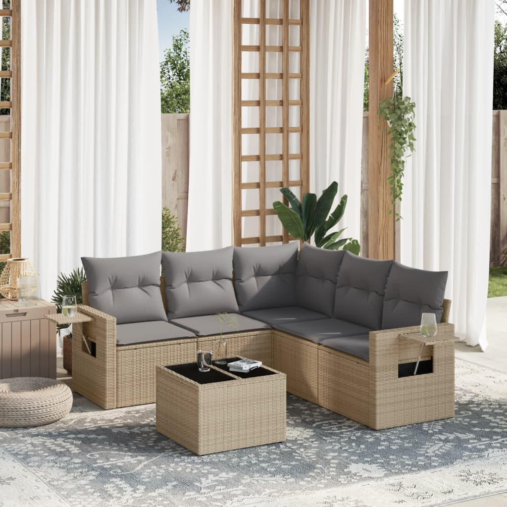Set Divano da Giardino 6 pz con Cuscini Beige in Polyrattan - homemem39