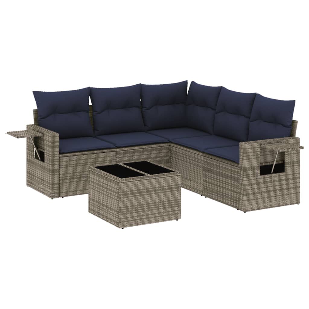 Set Divani da Giardino 6 pz con Cuscini Grigio in Polyrattan | homemem39